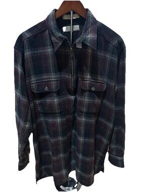 Claybrooke Outdoors Flannel Shirt Mens L Plaid 1/4 Zip Pullover Wool Blend